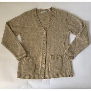 VTG Samantha Taylor Cardigan Sweater M Tan Lambswool Cottagecore Boho Grannycore